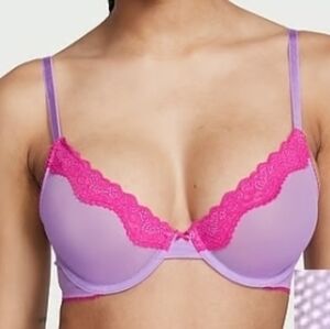 Victoria's Secret | Tease Lace-Trim Unlined Demi Bra 34DD Purple Pink
